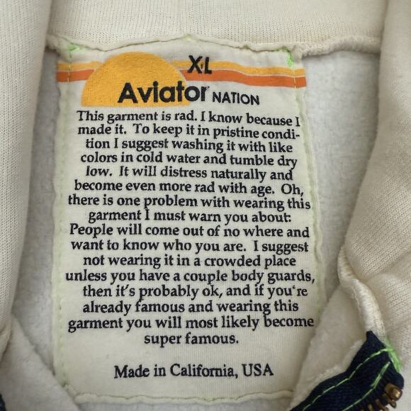 Aviator Nation Five Stripe Rainbow Hoodie Full Zip XL Unisex Vintage White - Picture 6 of 11